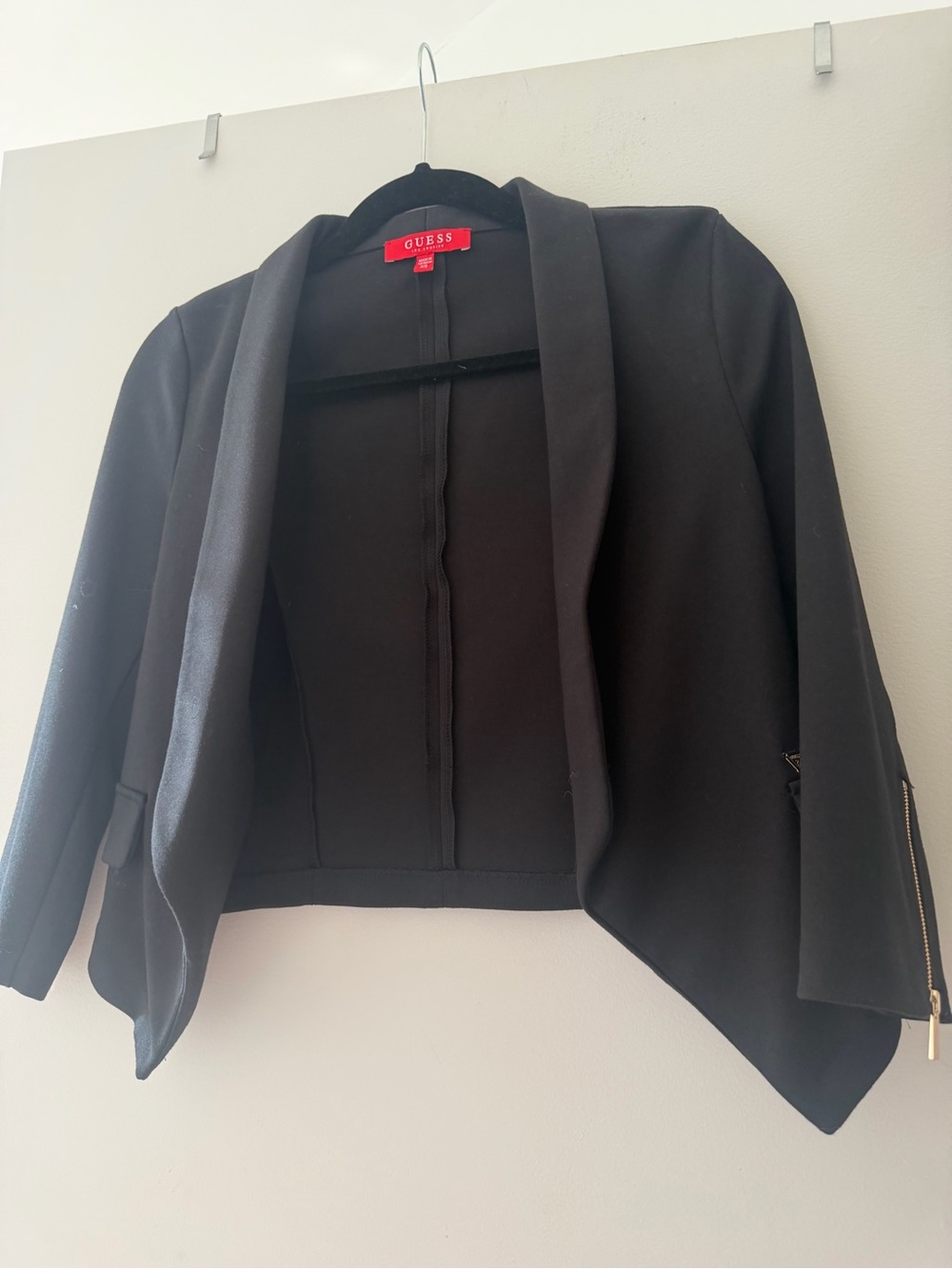 GUESS Black Draped Open-Front Cropped Blazer